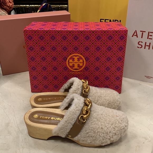 TORY BURCH JESSA SHEARLING CLOG COLOR BUTTERMILK AND ROYAL TAN MADE IN BRAZIL 8 - Picture 6 of 15